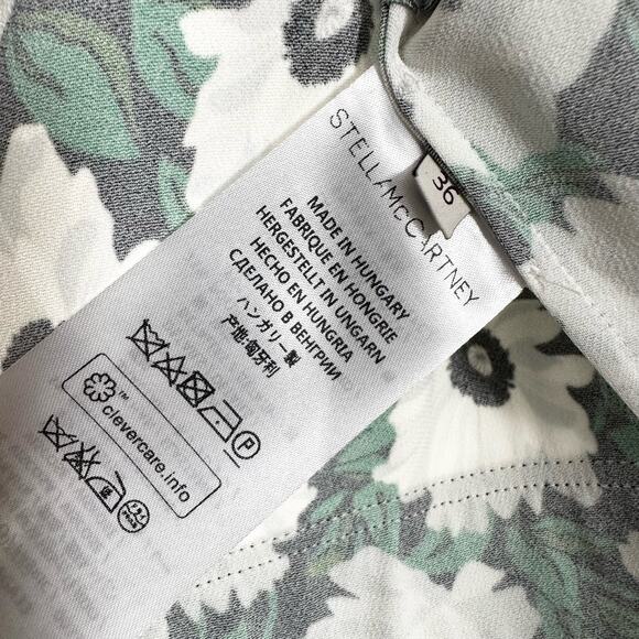 Stella McCartney Green White Petra Floral Print Dress Fit Flare 36 0/2 XS - Picture 13 of 14